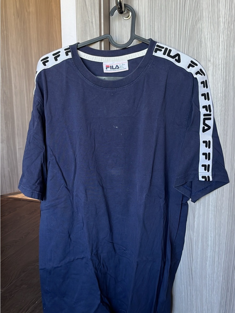 FILA Navy Short Sleeve Crew with White Logo Shoulder Tape